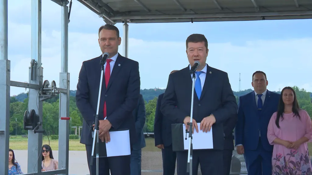 Radim Fiala a Tomio Okamura na zahájení kampaně SPD