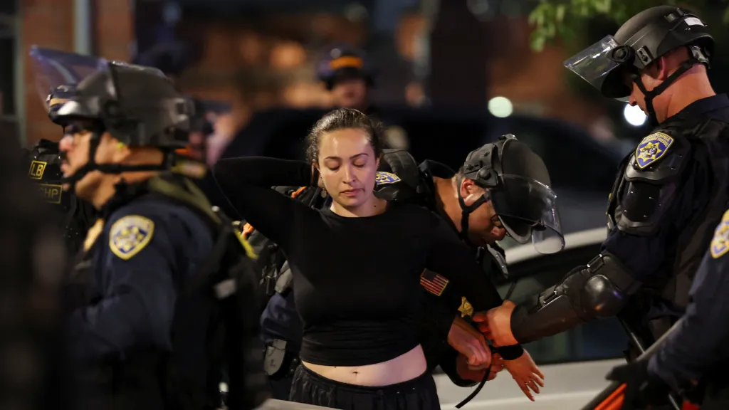 Policie zadržuje jednu z demonstrujících