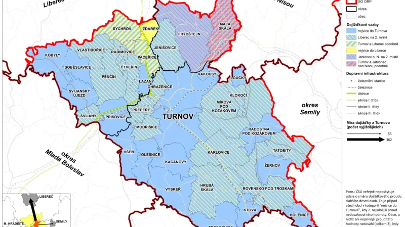 Směry a míra dojíždění na Turnovsku