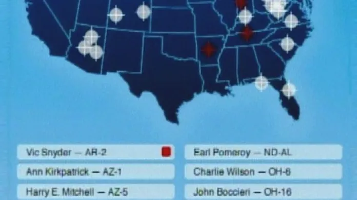 Mapa, na které Sarah Palinová označila své politické nepřátele