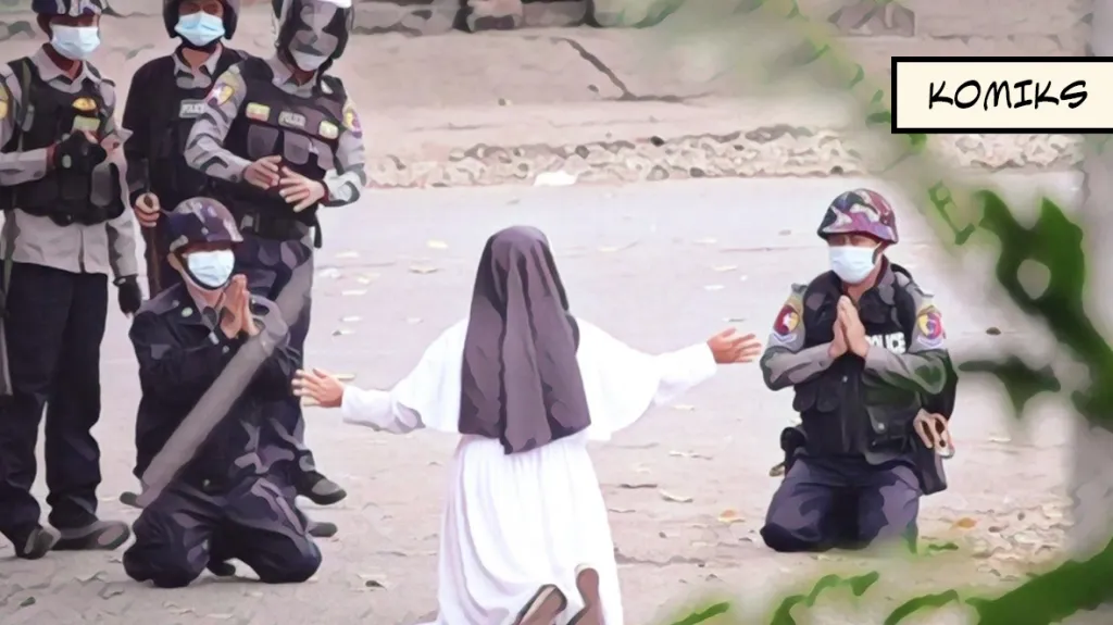 Jeptiška chrání tělem demonstranty