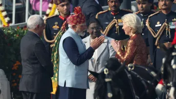 Indický premiér Nárendra Módí vítá předsedkyni Evropské komise Ursulu von der Leyenovou