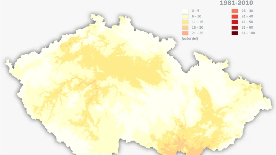 Tropické dny v letech 1981 až 2010