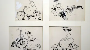 Dáma na kole, kresba do Humoristických listů, 1909