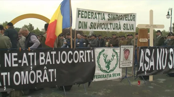 Demonstrace lesníků v Bukurešti