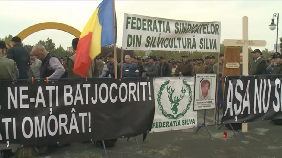 Demonstrace lesníků v Bukurešti
