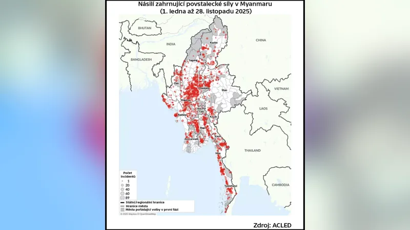 Násilí zahrnující povstalecké síly v Myanmaru (1. ledna až 28. listopadu 2025)