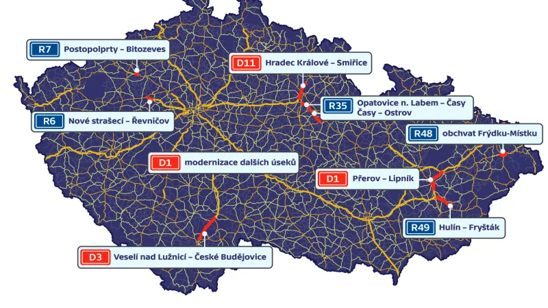 Nejvýznamnější nově plánované úseky silnic