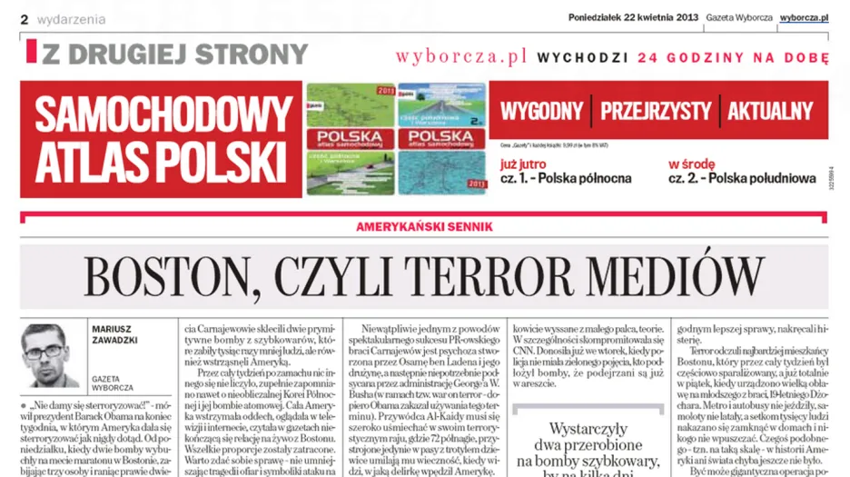 Gazeta Wyborcza k bostonskému atentátu