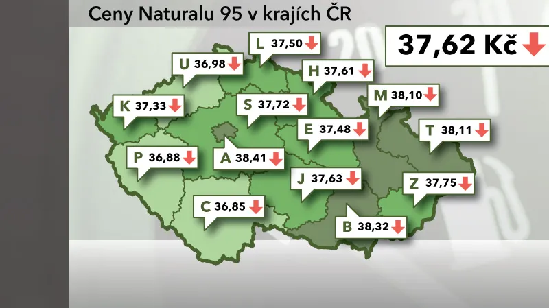 Ceny Naturalu 95 v ČR k 25. říjnu 2012