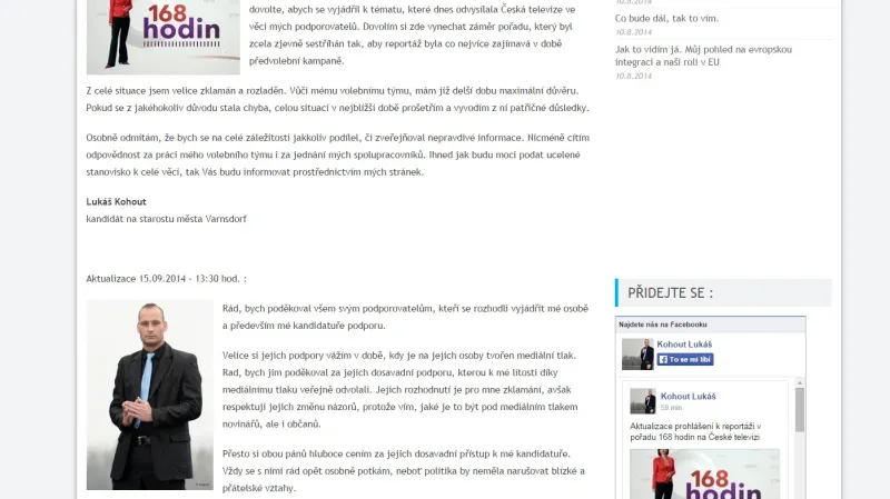 Reakce Lukáše Kohouta na odvysílanou reportáž v pořadu ČT 168 hodin