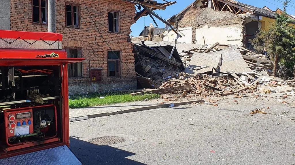 Dům v Olšanech u Prostějova zničený výbuchem