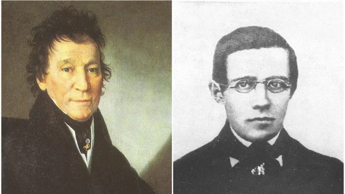Daguerrotypie studenta Smetany (vpravo) a portrét jeho otce