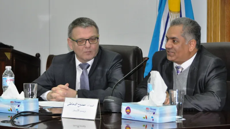 Ministr zahraničí Lubomír Zaorálek s egyptským ministrem pro památky Mamdúhem Damatím
