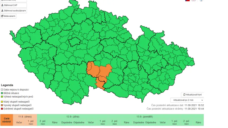 Výstraha před bouřkami na Vysočině