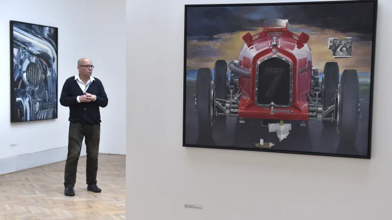 Obraz Theodora Pištěka s názvem Adieu, Guy Moll na výstavě v Domě umění města Brna