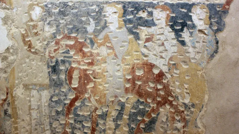 Freska s rytířskou tematikou na zámku v Kunštátu