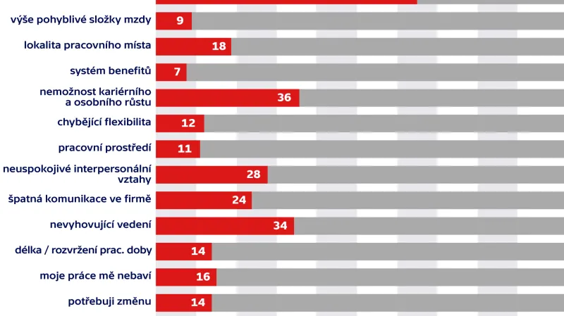 Nejčastější důvody případného odchodu zaměstnanců (v %)