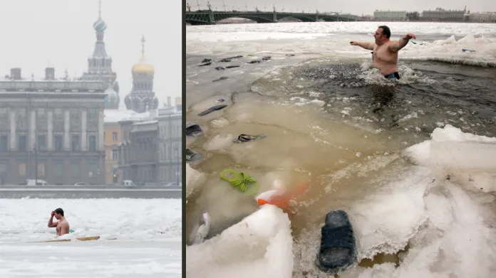 Rusové se v ledové vodě loučili s Vánocemi