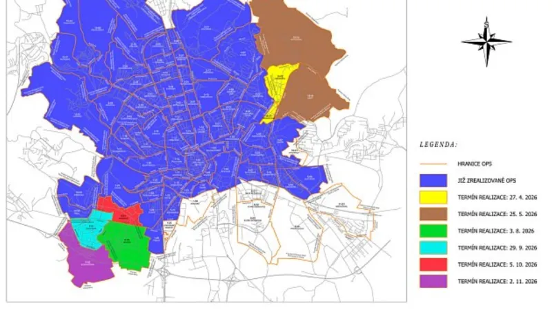 Harmonogram rozšíření modrých zón v Brně v roce 2026