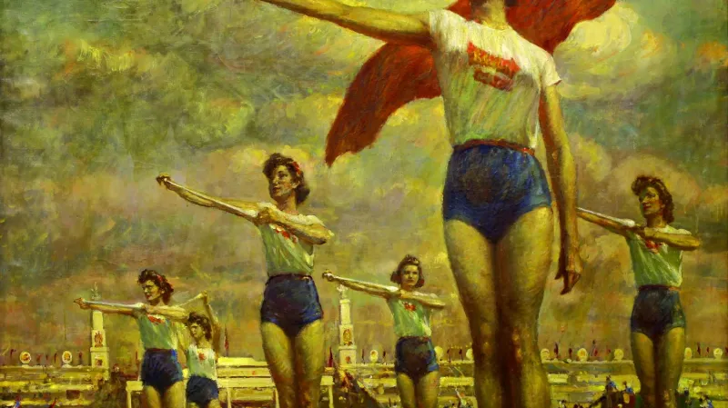 Vlastimil Košvanec / Cvičící ženy s kužely (1955)