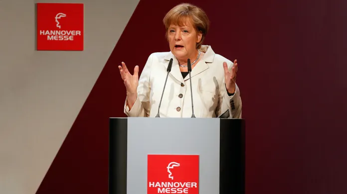 Angela Merkelová na zahájení hannoverského veletrhu