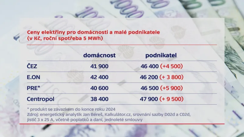 Ceny elektřiny pro domácnosti a malé podnikatele