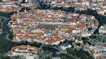 Letecký pohled na historické centrum Českých Budějovic