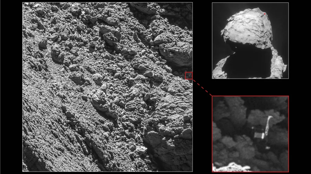 Rosetta vyfotila robota Philae na povrchu komety