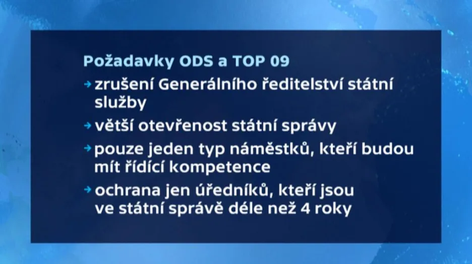 Požadavky ODS a TOP 09 ke služebnímu zákonu