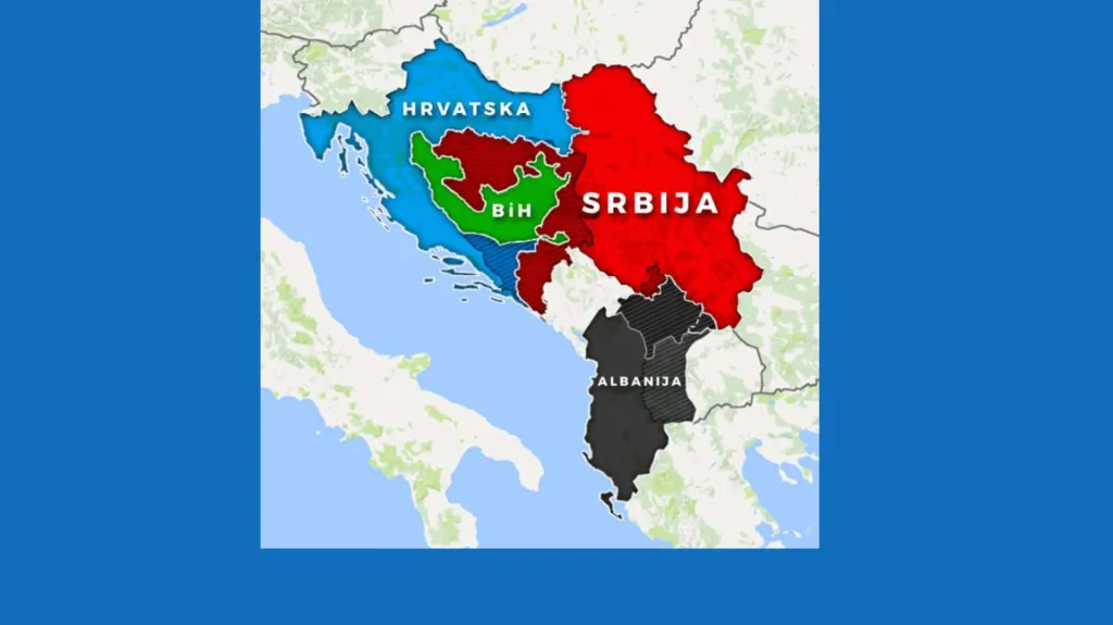 Údajný slovinský návrh. Nehovoří o Severní Makedonii ani jižním Srbsku, ty do mapy přidal web news1.mk