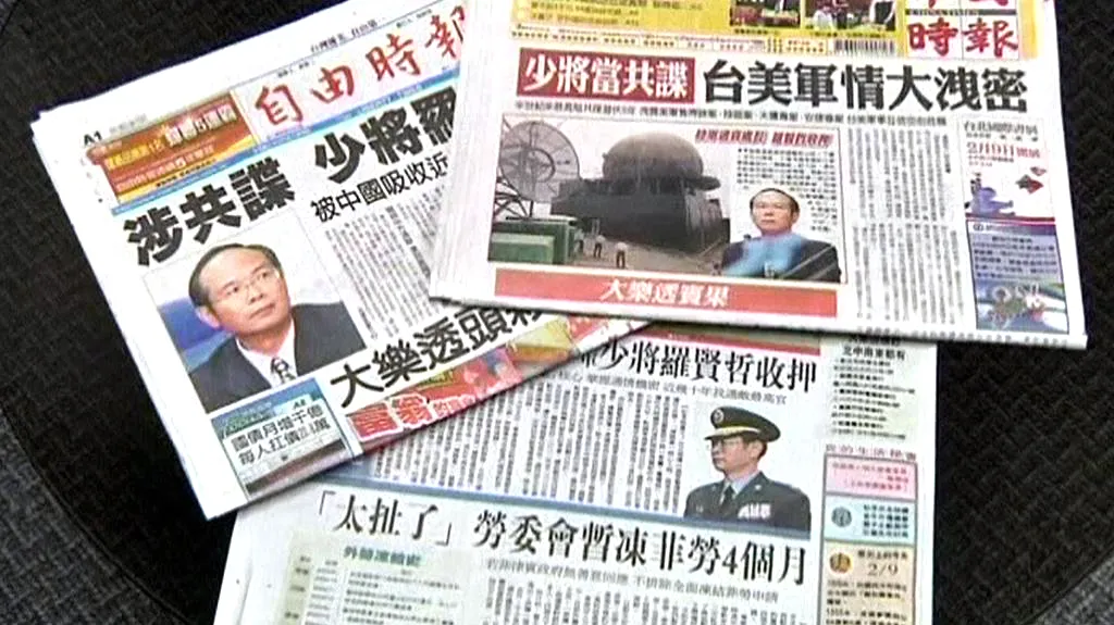 Tchajwanský tisk o případu špionáže pro Čínu