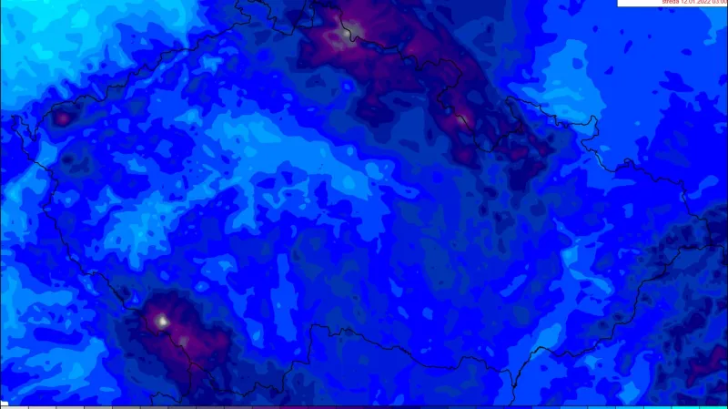 Mapa ranních teplot v ČR