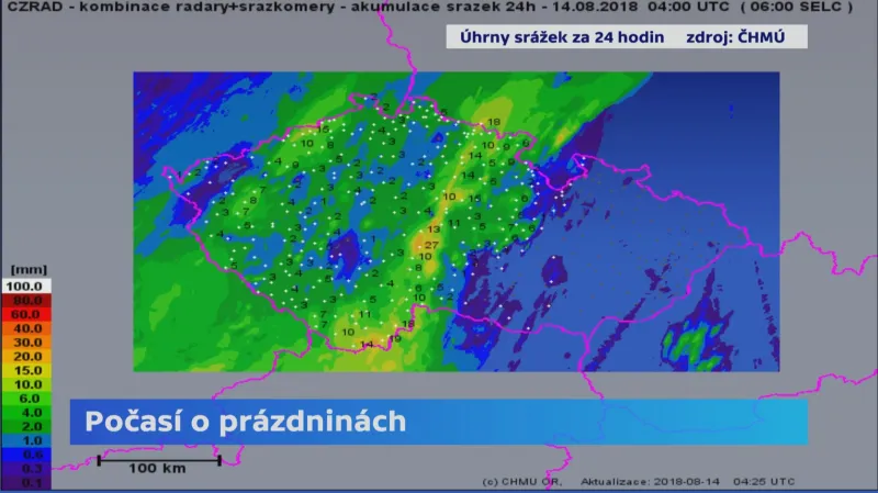 Úhrny srážek 13. 8.