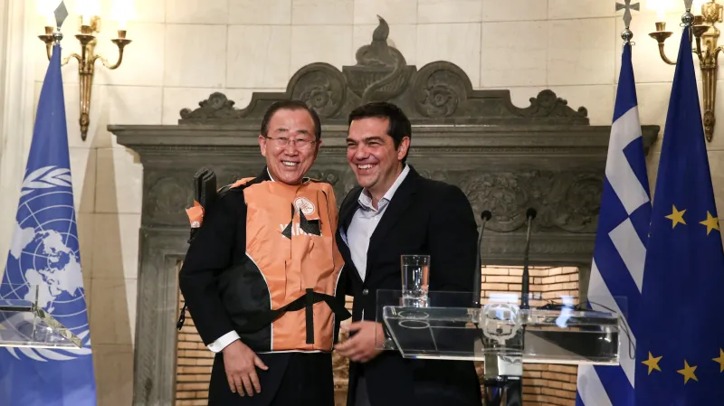 Pan Ki-mun a řecký premiér Alexis Tsipras