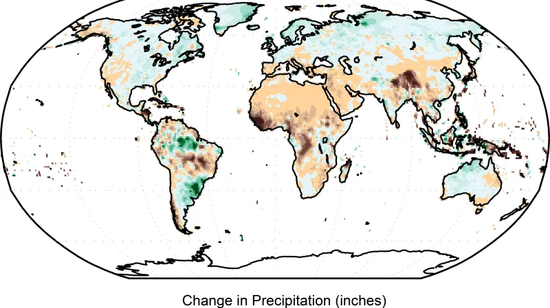 Změna ve srážkách v období 1986–2015 ve srovnání s obdobím 1901–1960