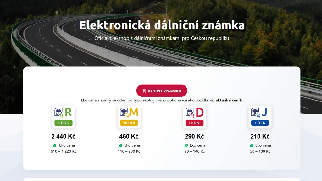 Podvodný web napodobující oficiální prodejní portál s dálničními známkami