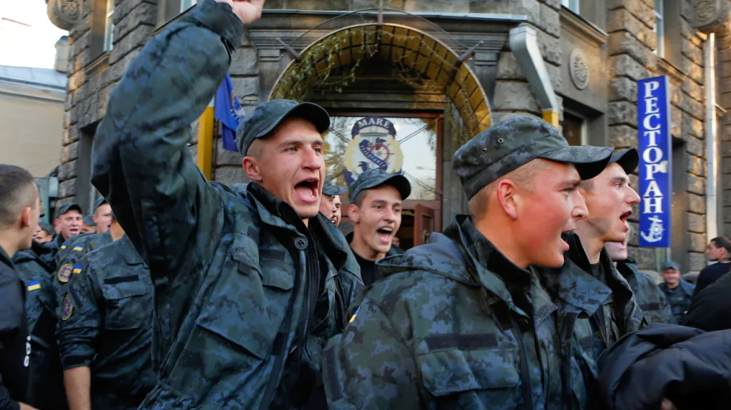 Protest ukrajinských členů Národní gardy