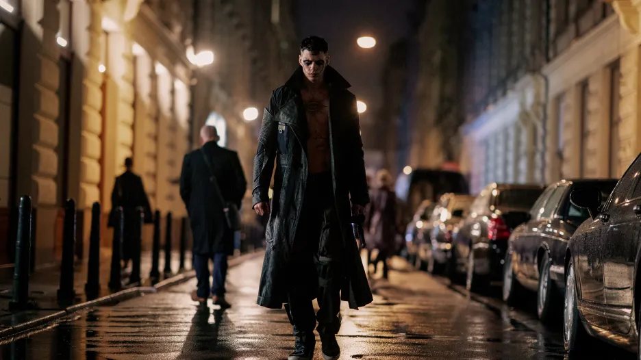 Bill Skarsgård v pražské ulici Nekázanka