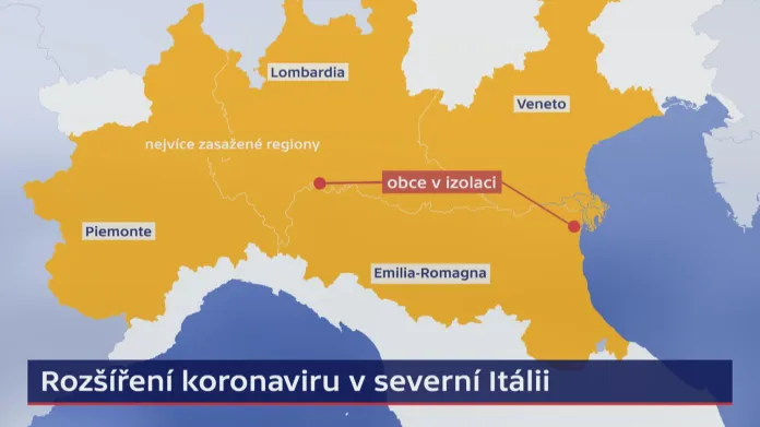 Rozšíření koronaviru v severní Itálii (4. 3.)