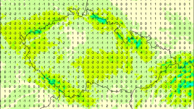 Očekávaná nedělní minima podle modelu Aladin