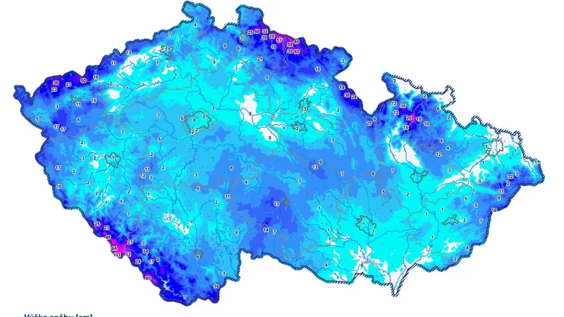 Výška sněhu 21. ledna ráno