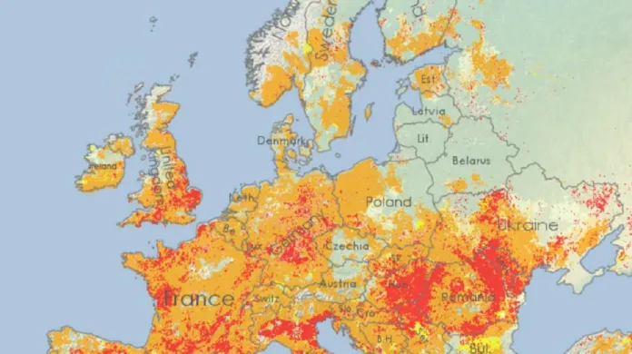 Evropská mapa sucha – srpen 2022