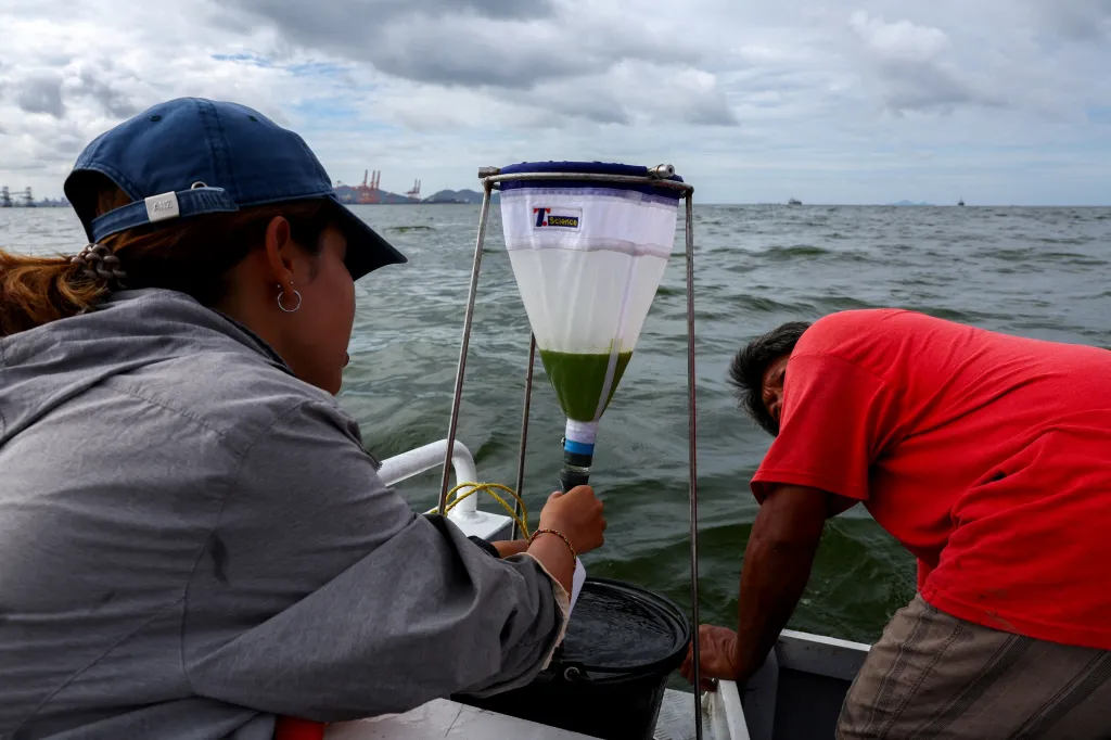 Vědkyně odebírá vzorek vody z „mrtvé zóny“