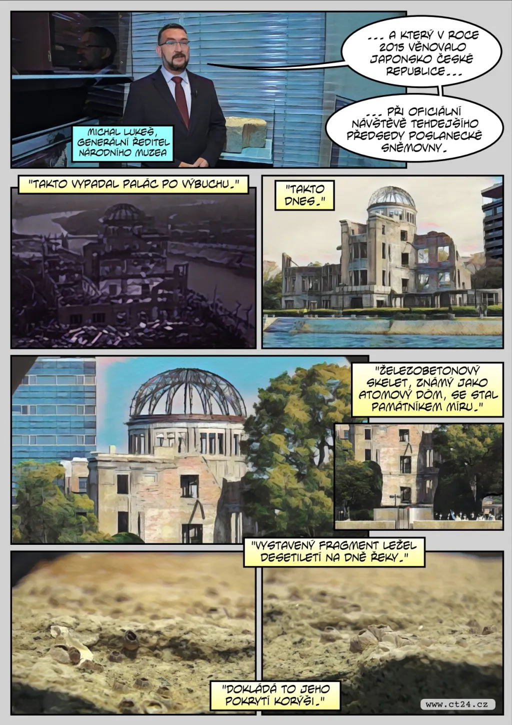 Fragment československého dómu, co vydržel atomový výbuch, je v Národním muzeu