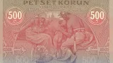 Státovka v hodnotě pěti set korun československých z dubna 1919 (líc). Autor: Alfons Mucha.