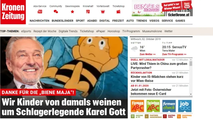 Kronen Zeitung o odchodu Karla Gotta