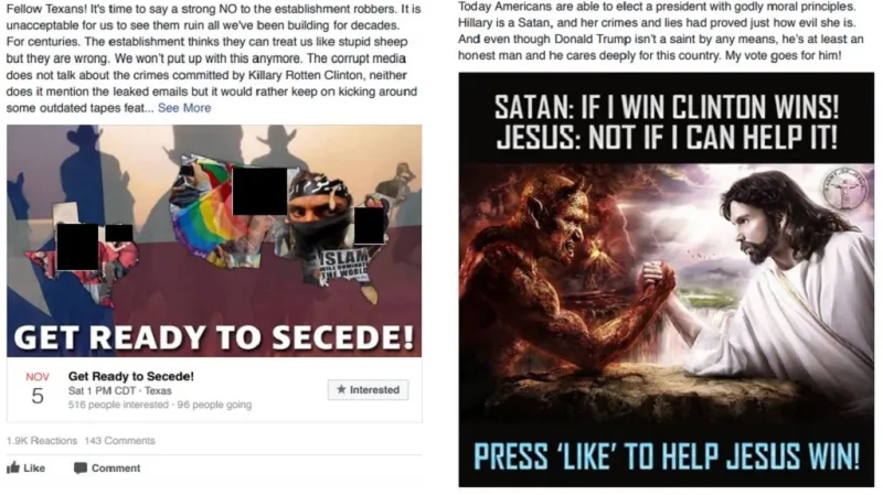 Příklad ruských inzerátů pro americké uživatele sociálních sítí