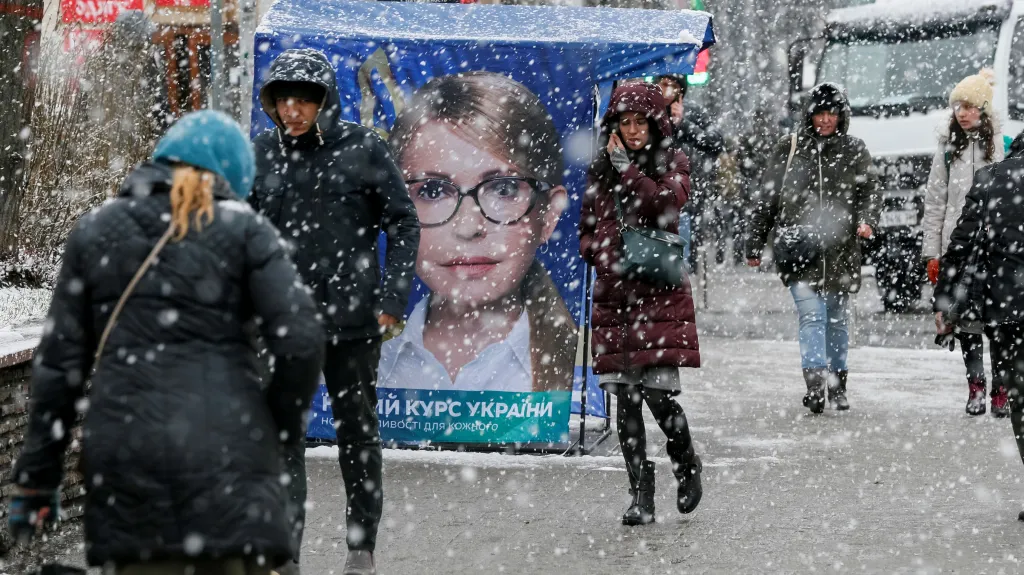 Předvolební stánek Julije Tymošenkové v Kyjevě