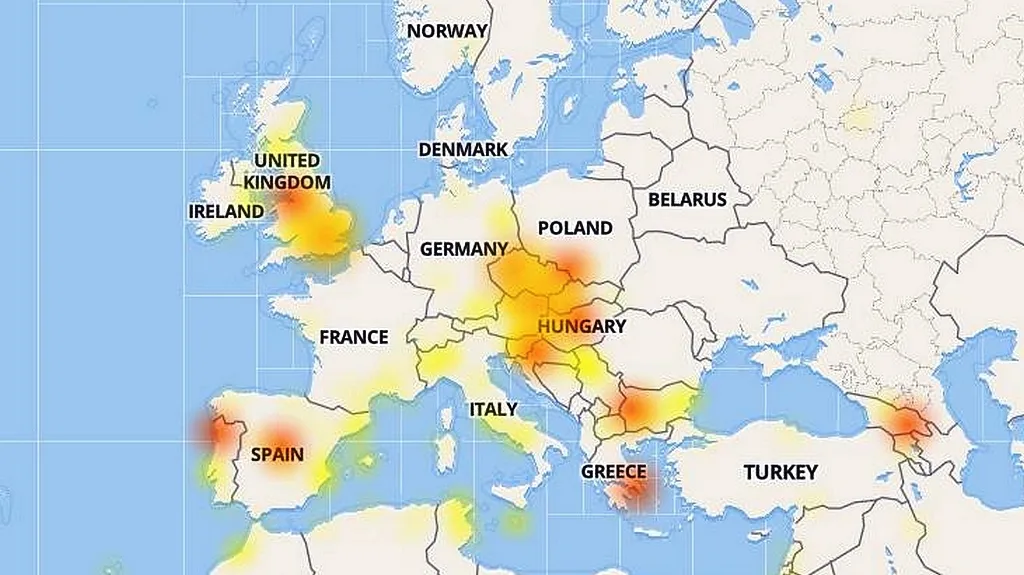 Mapa výpadku Facebooku